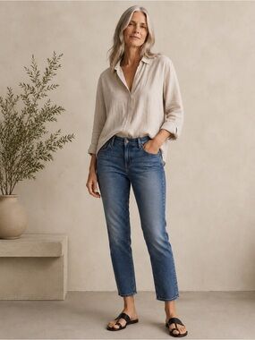 EILEEN FISHER Organic Cotton Stretch Skinny Ankle Jeans Medium Blue Denim 28